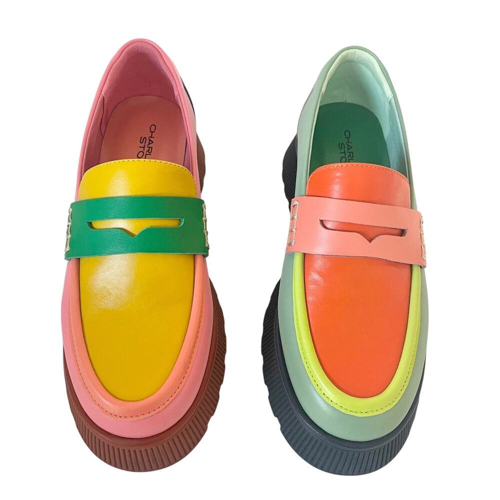 Charlotte Stone Adam Solimar Mismatched Colorblock Lug Sole Penny Loafer Size 7 - Picture 2 of 10